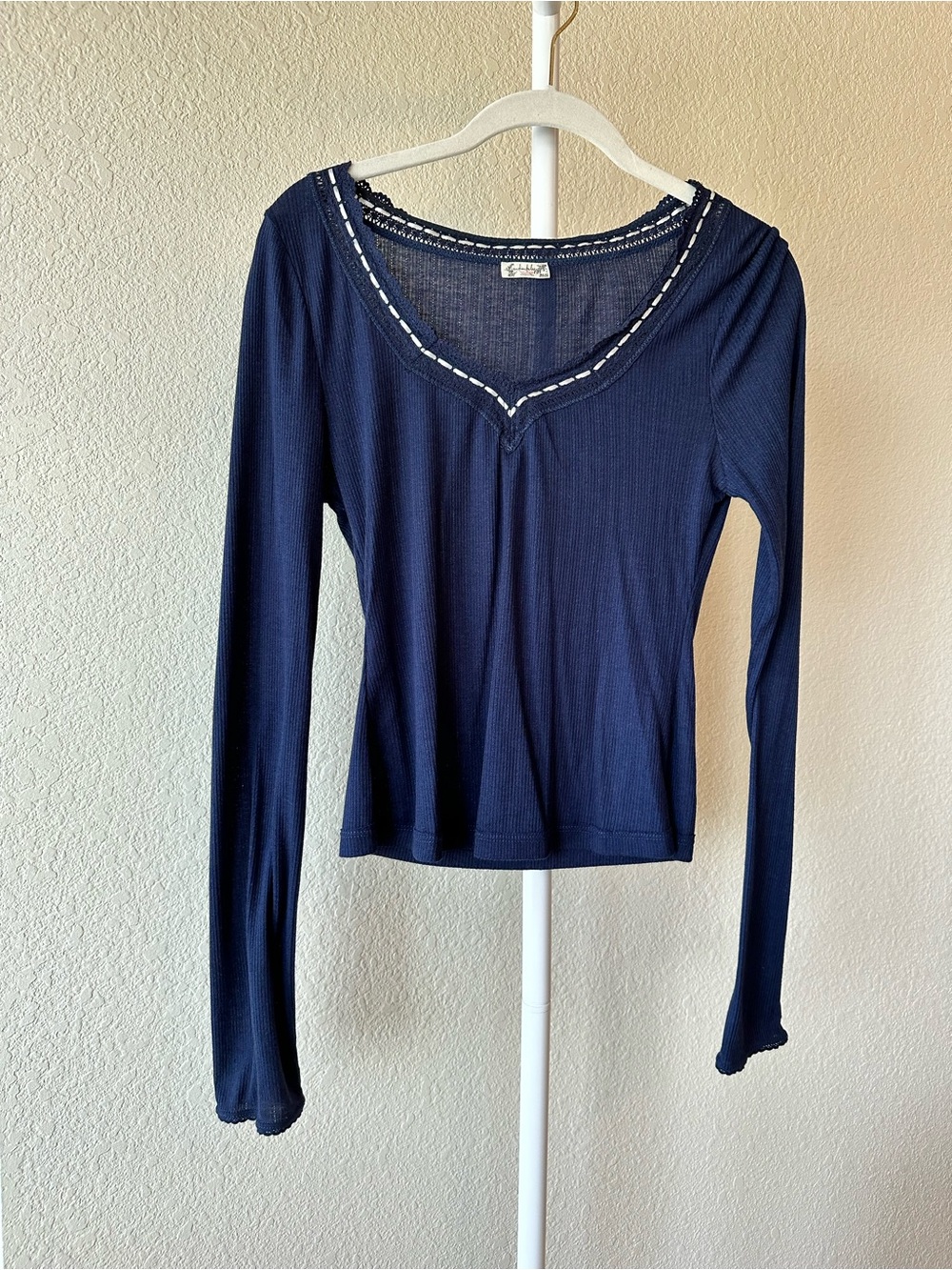 Free people intimately only you long sleeve blue ribbed pointelle top size small